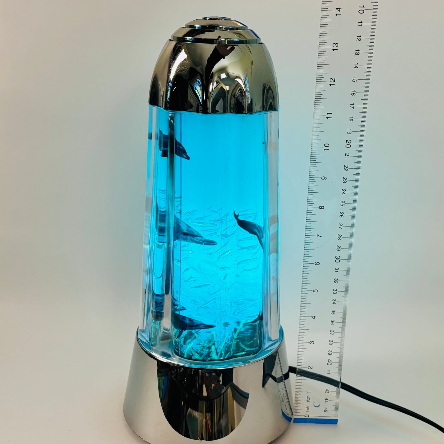 1994 Rabbit Tanaka Dolphin Motion Lamp / Rotating Ocean Scene Light |⋆˙⟡ | Blue & Chrome Retro Desktop Lamp