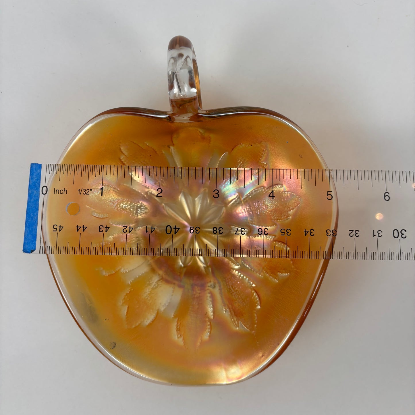 Antique Dugan Glass Leaf Ray Marigold Carnival Glass Nappy Dish |⋆˙⟡| Iridescent Handled Bowl, c. 1910