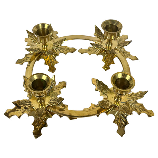 Vintage Hosley Solid Brass Leaf Wreath |⋆˙⟡| 4-Light Taper Candle Holder