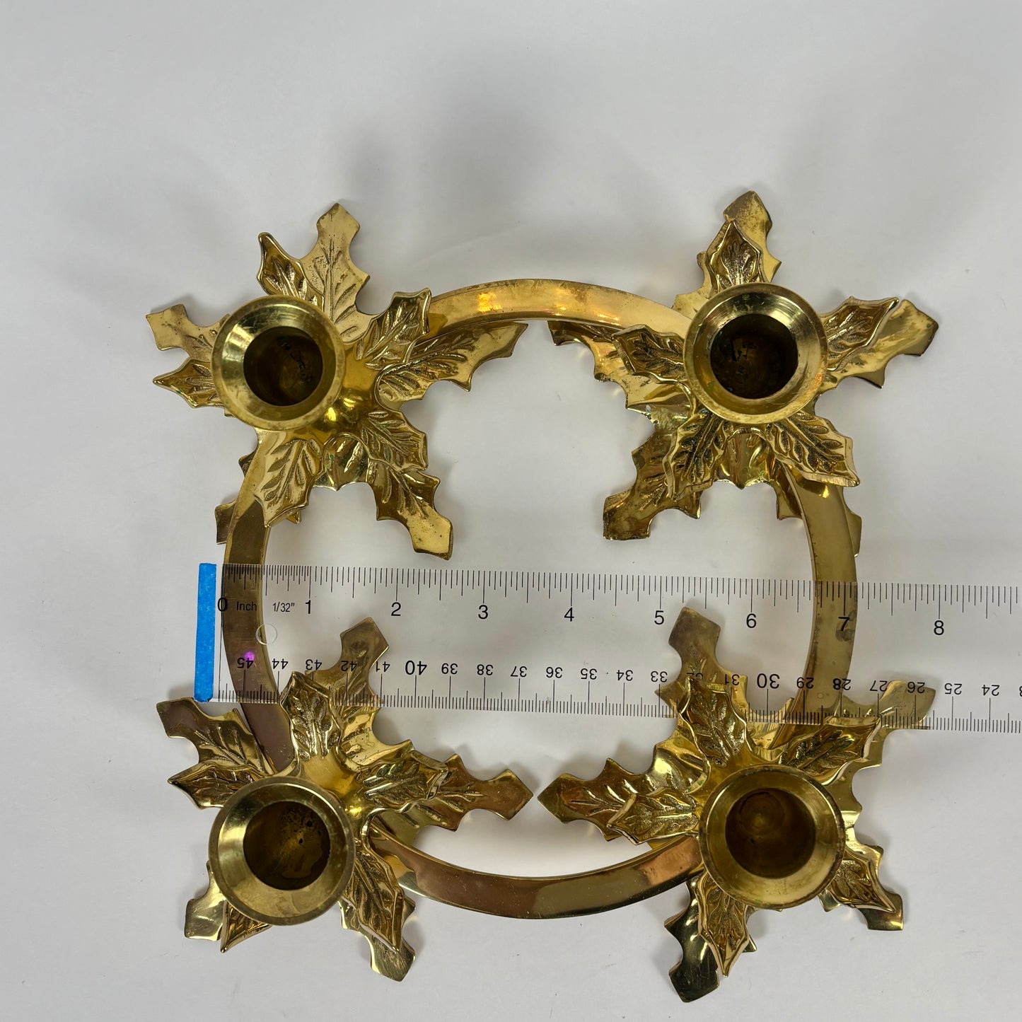 Vintage Hosley Solid Brass Leaf Wreath |⋆˙⟡| 4-Light Taper Candle Holder
