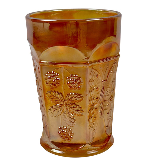 Antique Fenton Butterfly & Berry Marigold Carnival Glass Juice Tumbler |⋆˙⟡| c. 1911