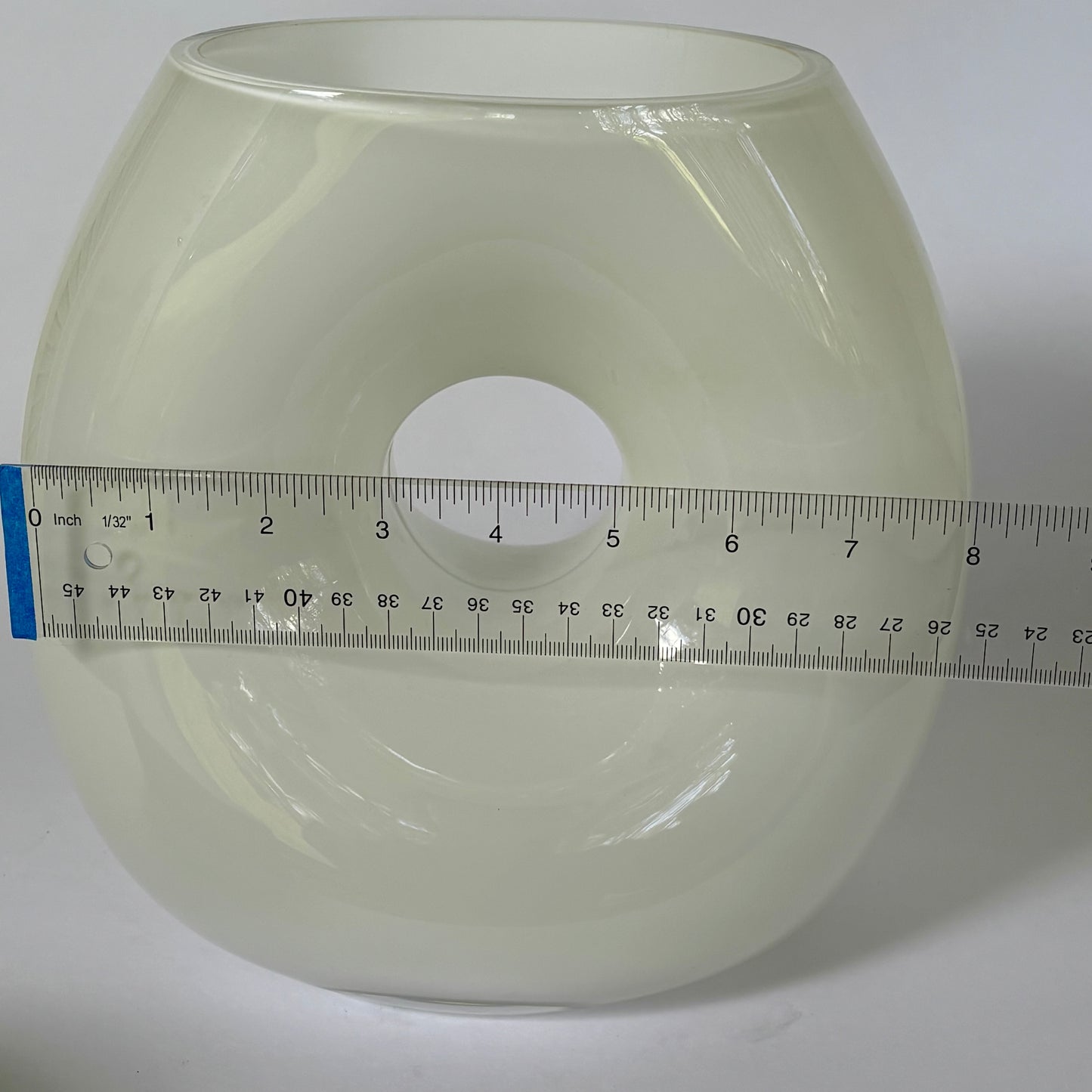 Large White Glass Donut Vase |⋆˙⟡ | Sculptural Hollow Center Art Glass Bowl