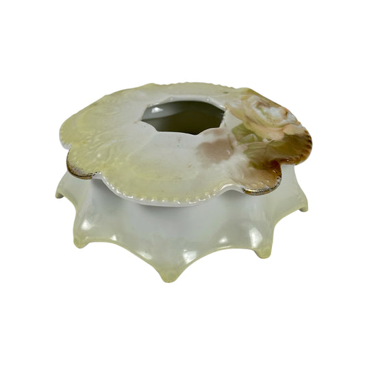 Antique German Porcelain Hair Receiver |⋆˙⟡| Hand Painted Yellow Roses Vanity Dish