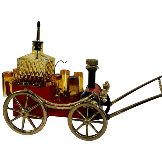 Vintage Japanese Musical Fire Wagon Decanter Set |⋆˙⟡| Amber Glass Barware