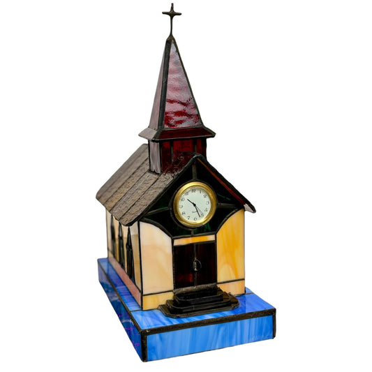 Vintage Stained Glass Church Lamp |⋆˙⟡| with Clock