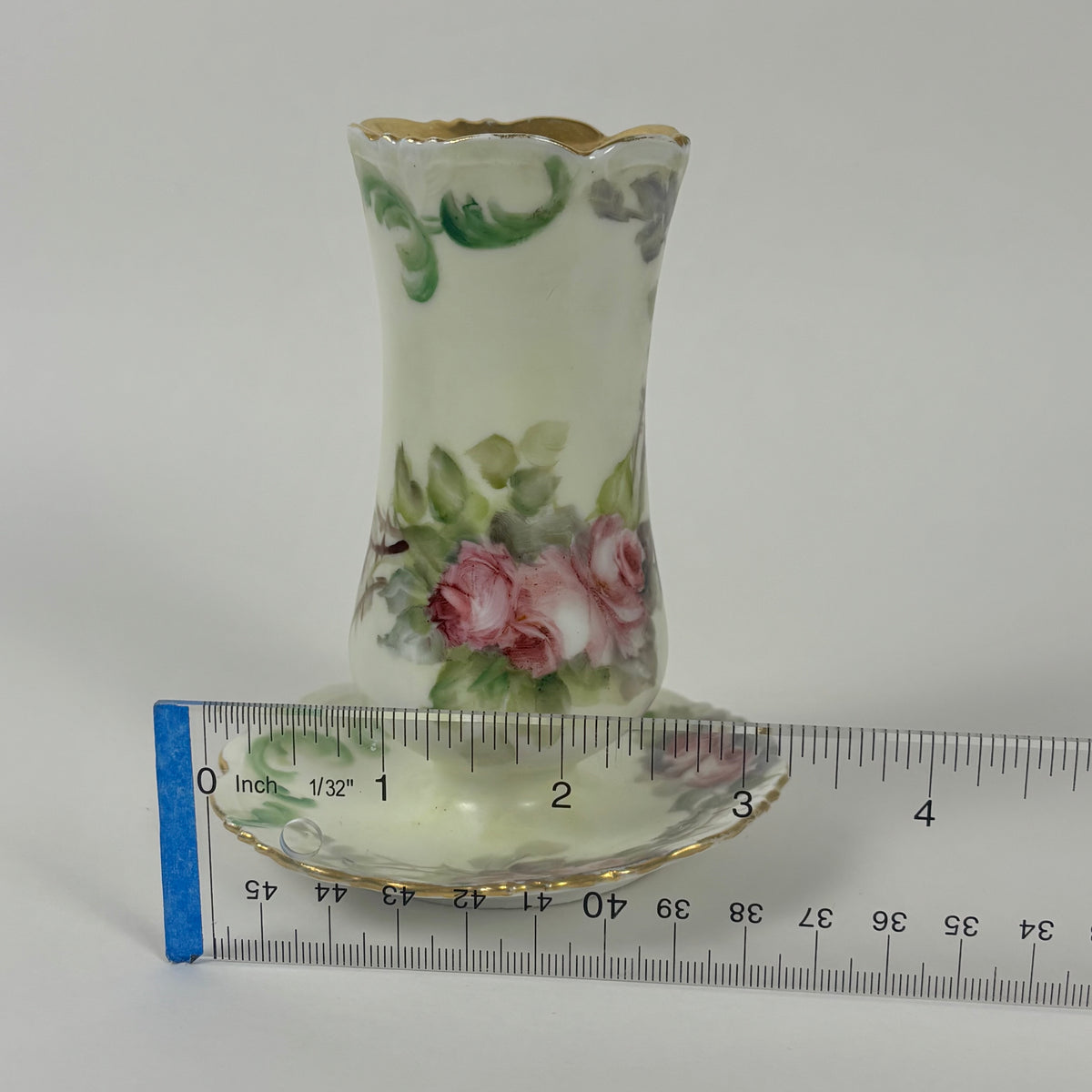 Antique Hand Painted Porcelain Hatpin Holder, Flower Frog |⋆˙⟡| Pink Roses & Gold