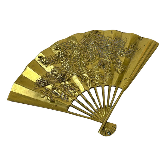 Vintage Brass Japanese Fan Wall Hanging |⋆˙⟡| Embossed Phoenix