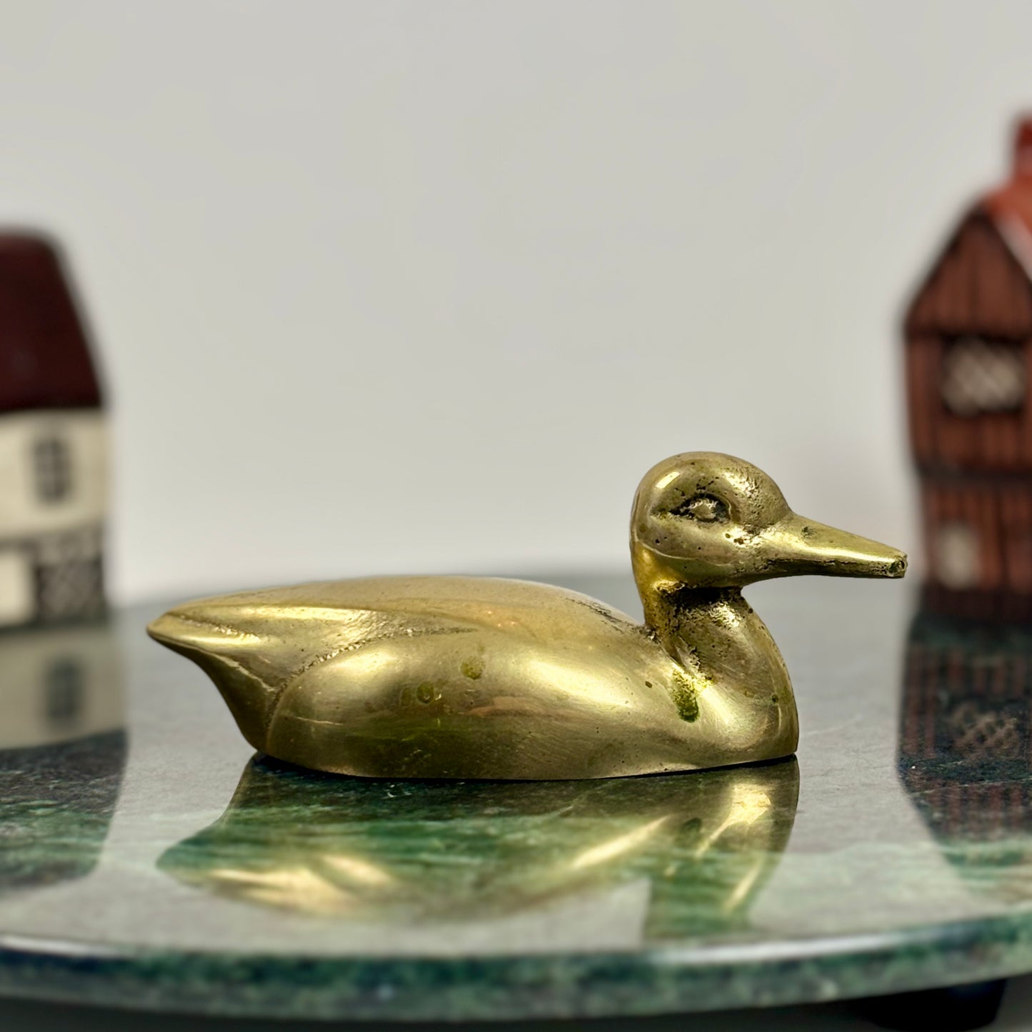 Vintage Brass Plated Duck Figurine ⋆˙⟡ Small Mid Century Duck / Brass Bird Shelf Decor