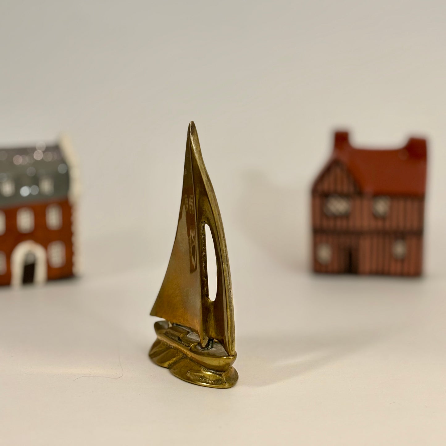 Vintage Brass Plated Sailboat Figurine ⋆˙⟡  Mid Century Nautical Boat Sculpture / Coastal Shelf Decor
