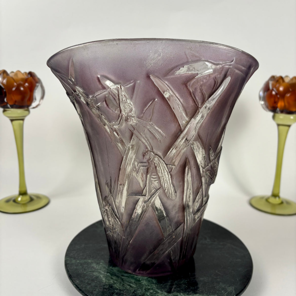 Phoenix Glass Co. “Katydid” Purple Flared Vintage Vase |⋆˙⟡| Grasshopper Art Glass, c. 1930s