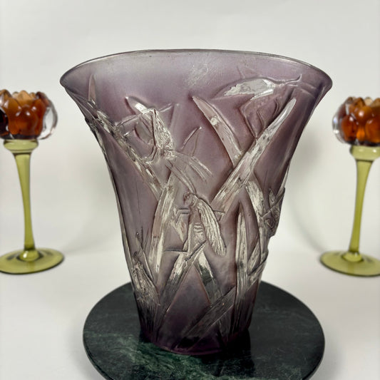 Phoenix Glass Co. “Katydid” Purple Flared Vintage Vase |⋆˙⟡| Grasshopper Art Glass, c. 1930s