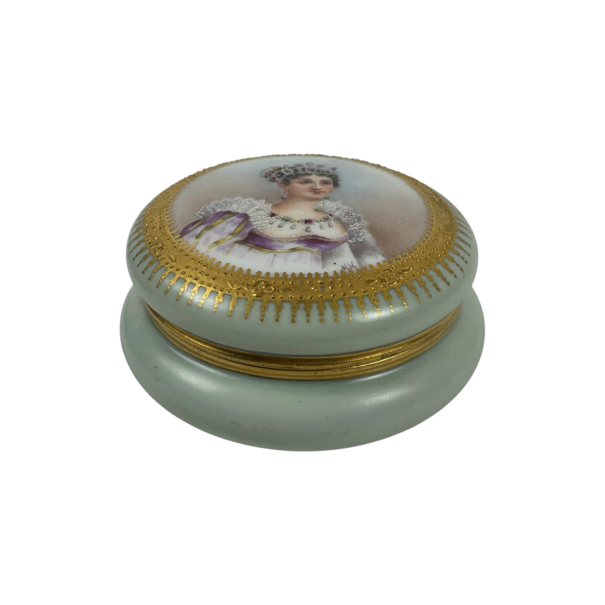 Antique Hand Painted Porcelain Portrait |⋆˙⟡| Trinket Box with Gold Gilt