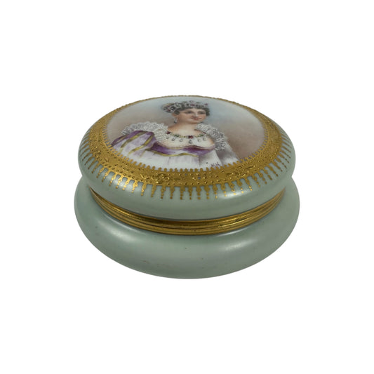 Antique Hand Painted Porcelain Portrait |⋆˙⟡| Trinket Box with Gold Gilt