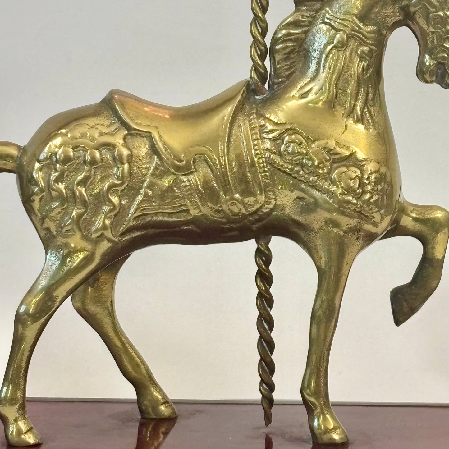 Vintage Brass Carousel Horse Figurine on Wood Base |⋆˙⟡ |  Mid Century Decor / Bookend / Shelf Accent