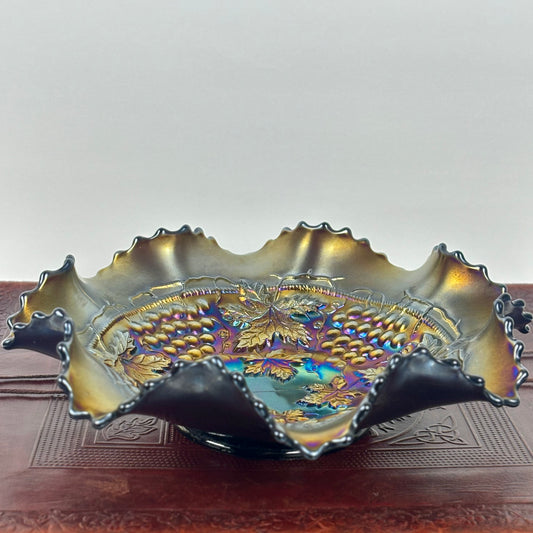 Antique Northwood Carnival Glass Grape & Cable Pattern |⋆˙⟡| Early 20th-century, Iridescent Decor, Fruit bowl