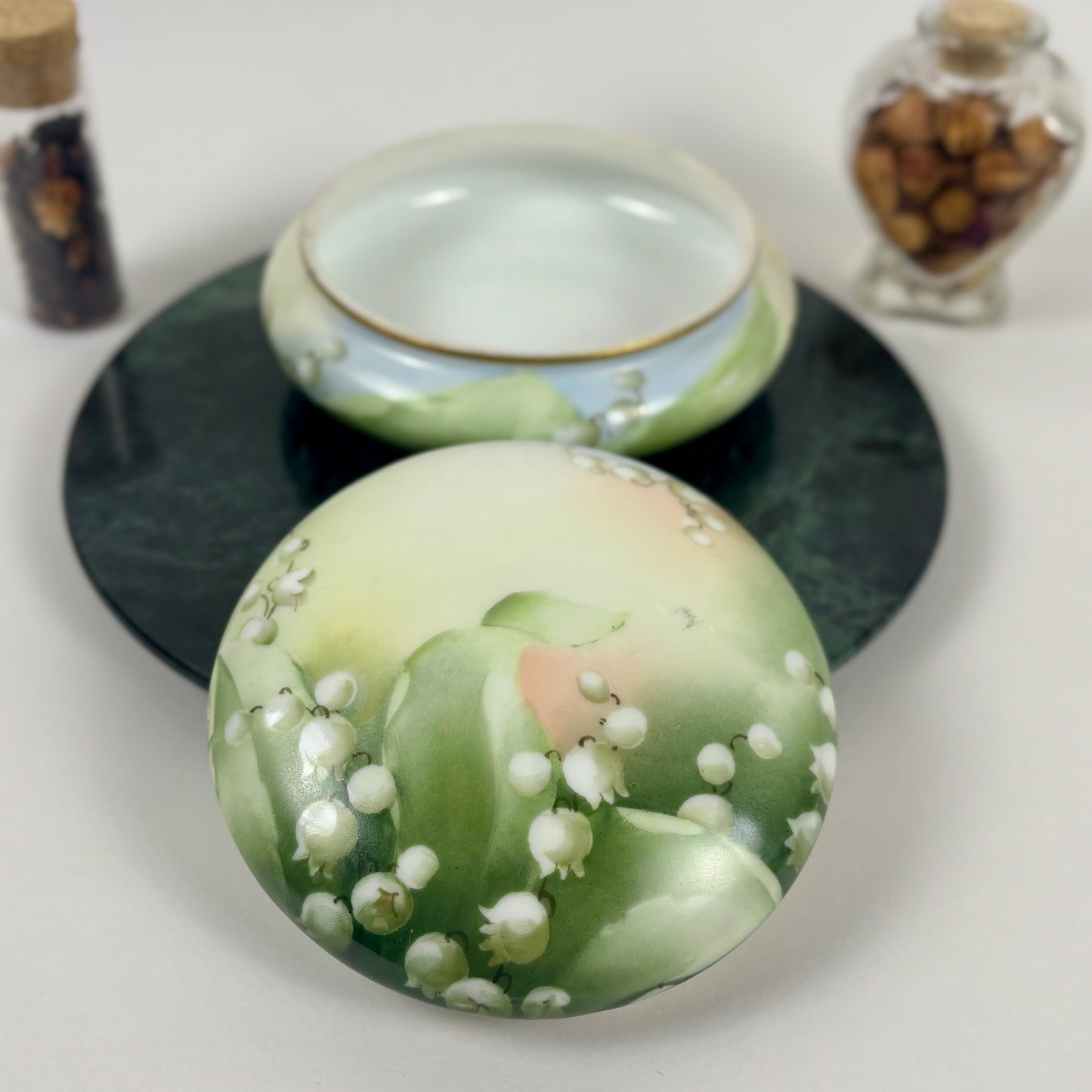 Antique Vienna Hand Painted Lily of the Valley Porcelain Trinket Box |⋆˙⟡| Vanity Decor, Jewelry Box
