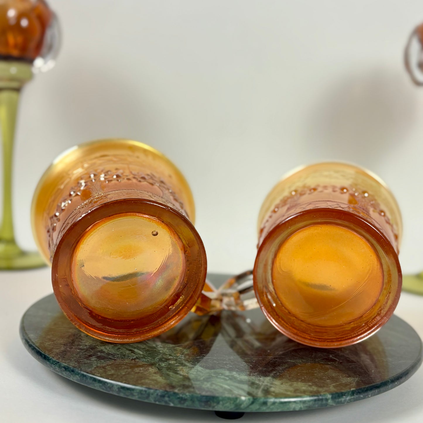 Antique Fenton Orange Tree |⋆˙⟡|Marigold Carnival Glass Mugs Pair, c. 1911–1920s