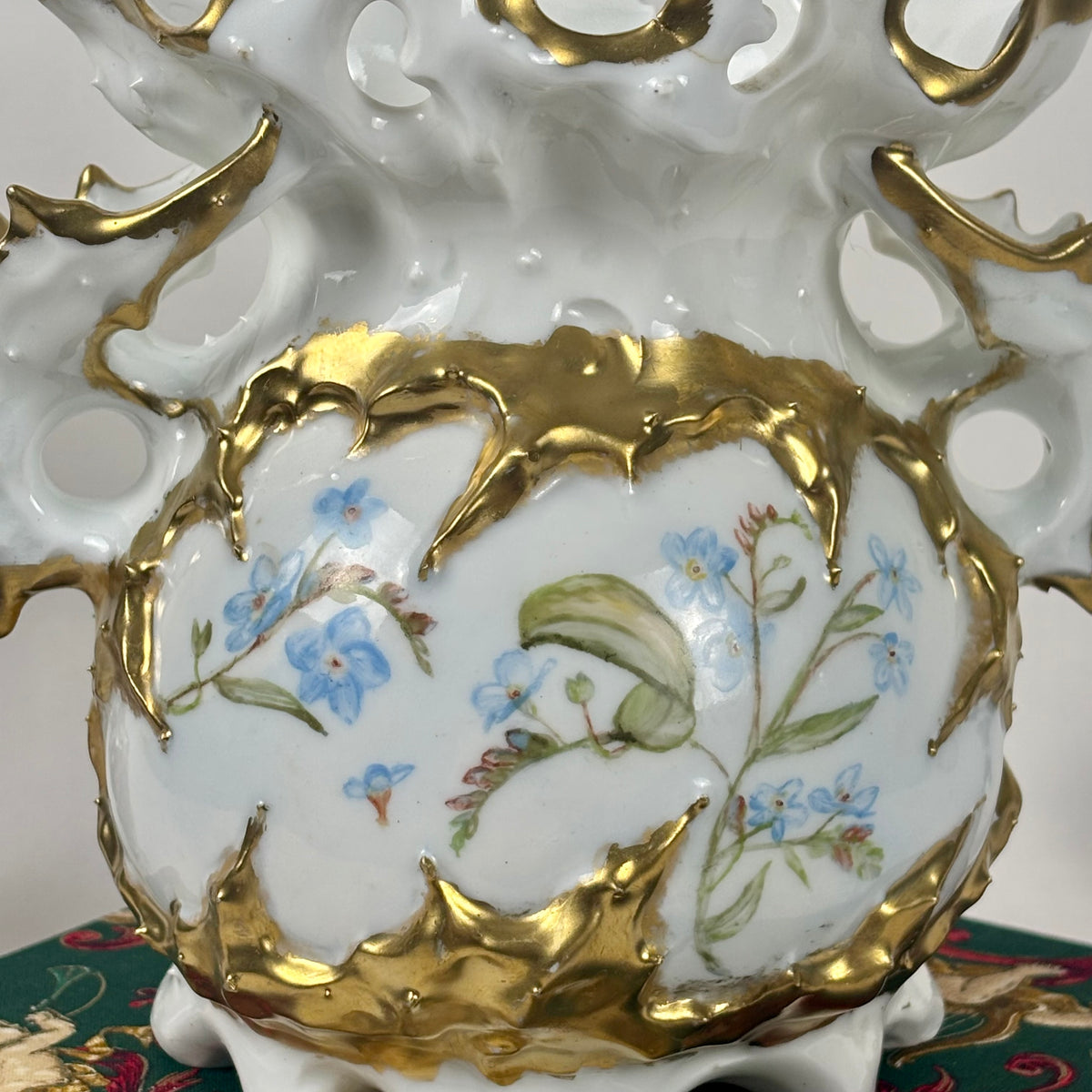 Antique Hand-Painted Floral Vase |⋆˙⟡| Ohio Valley China, Victorian Gold Gilt, c. 1897