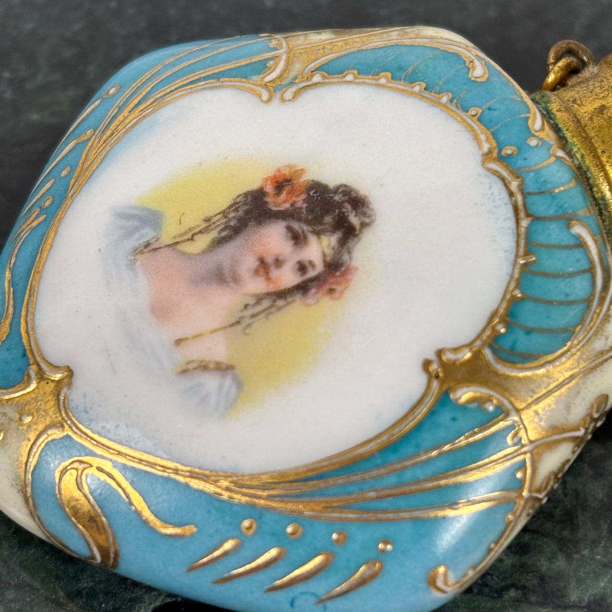 Antique Victorian Lady Portrait Porcelain Trinket Dish & Perfume Bottle Set |⋆˙⟡| Gold Gilt Vanity Decor