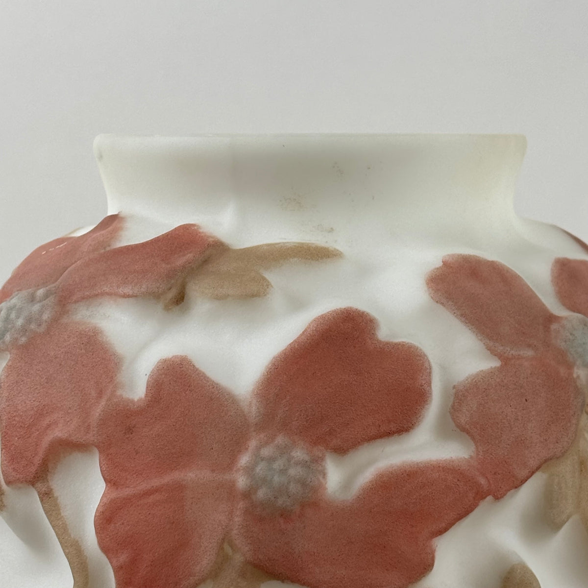 Antique 1920s Consolidated Glass Dogwood Vase |⋆˙⟡| Original Label, Coral Pink Martele Art Glass