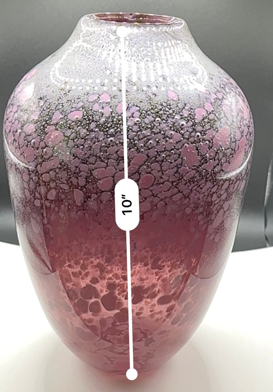 90's Signed Hand Blown Pink Art Glass Vase ⋆˙⟡ Cranberry Bubble / Mottled Studio Glass
