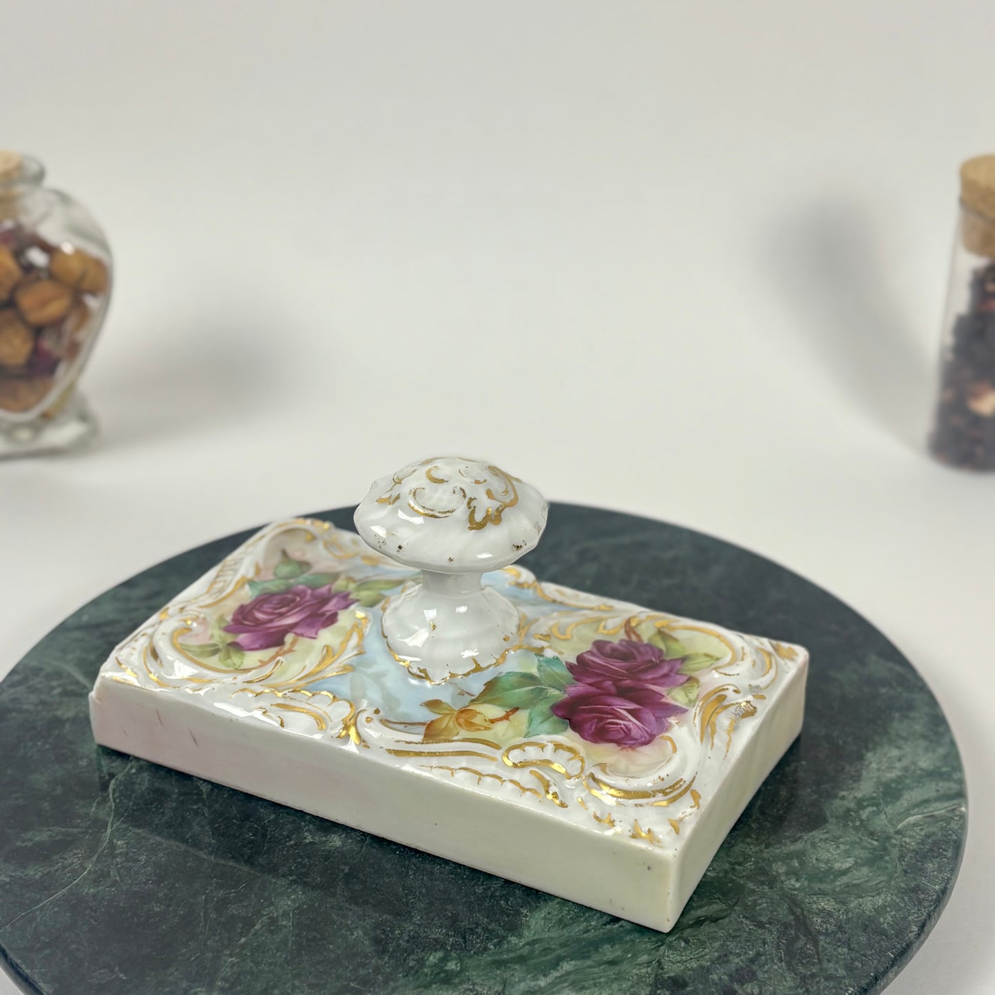 Vintage Porcelain Rose Paperweight |⋆˙⟡| with Gold Detail