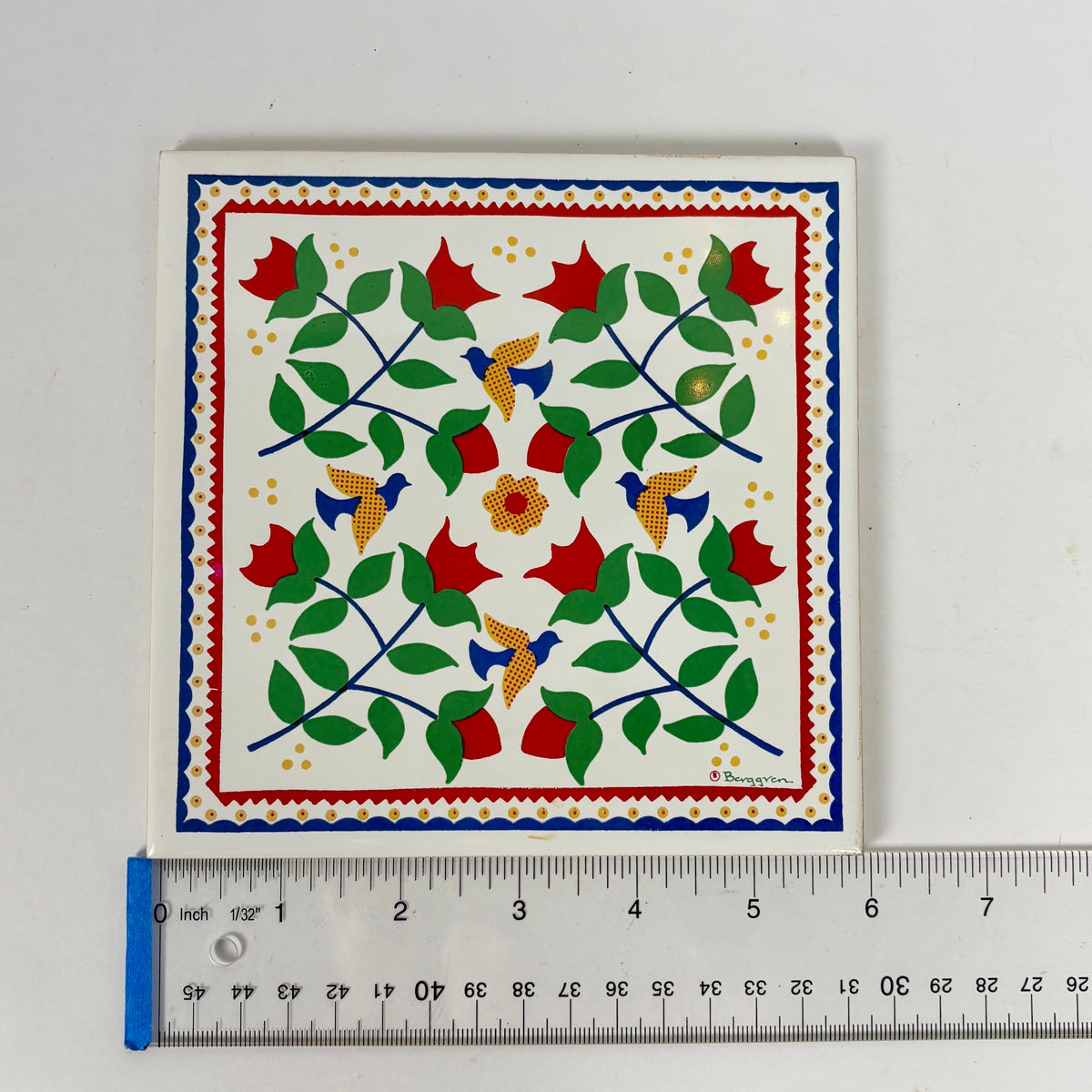 Set of 2 Vintage Ceramic Wall Tiles |⋆˙⟡| Berggren Floral Pattern,  Black and White 70’s Flower