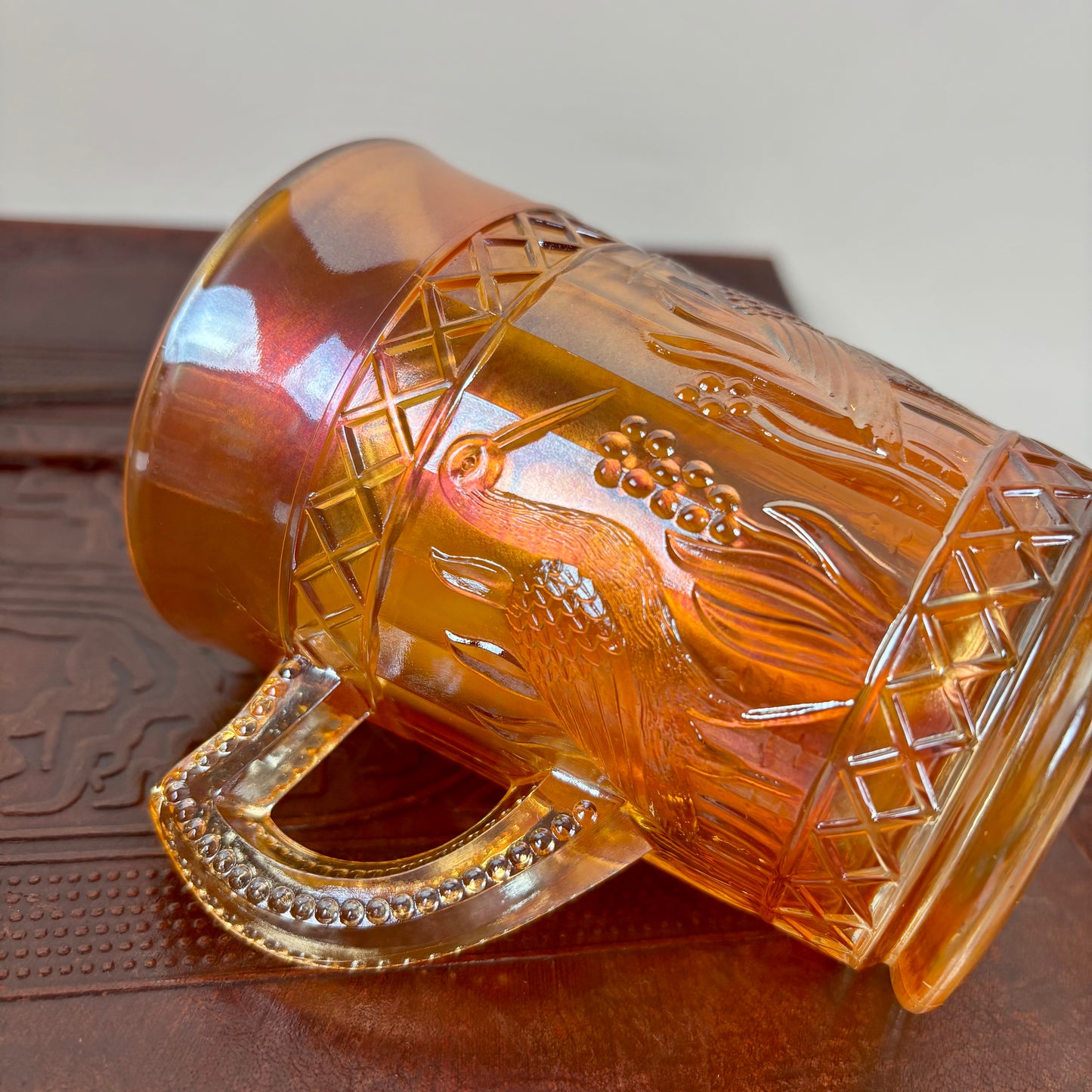 Antique Dugan Stork & Rushes Carnival Glass Mugs – Set of 4 |⋆˙⟡| Circa 1910