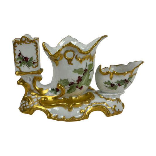 Antique Porcelain Holly Berry Desk Set |⋆˙⟡| Gold Gilt French Porcelain