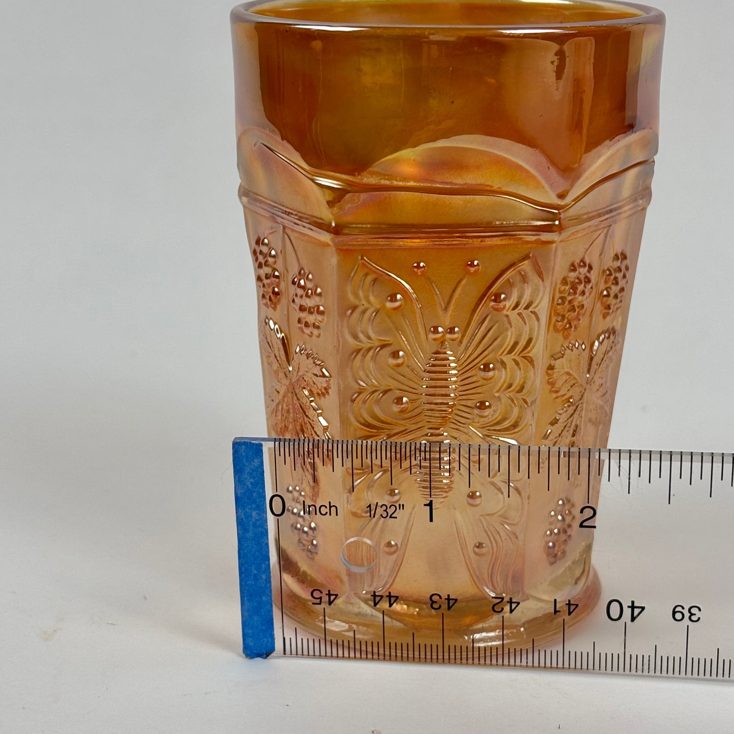 Antique Fenton Butterfly & Berry Marigold Carnival Glass Juice Tumbler |⋆˙⟡| c. 1911