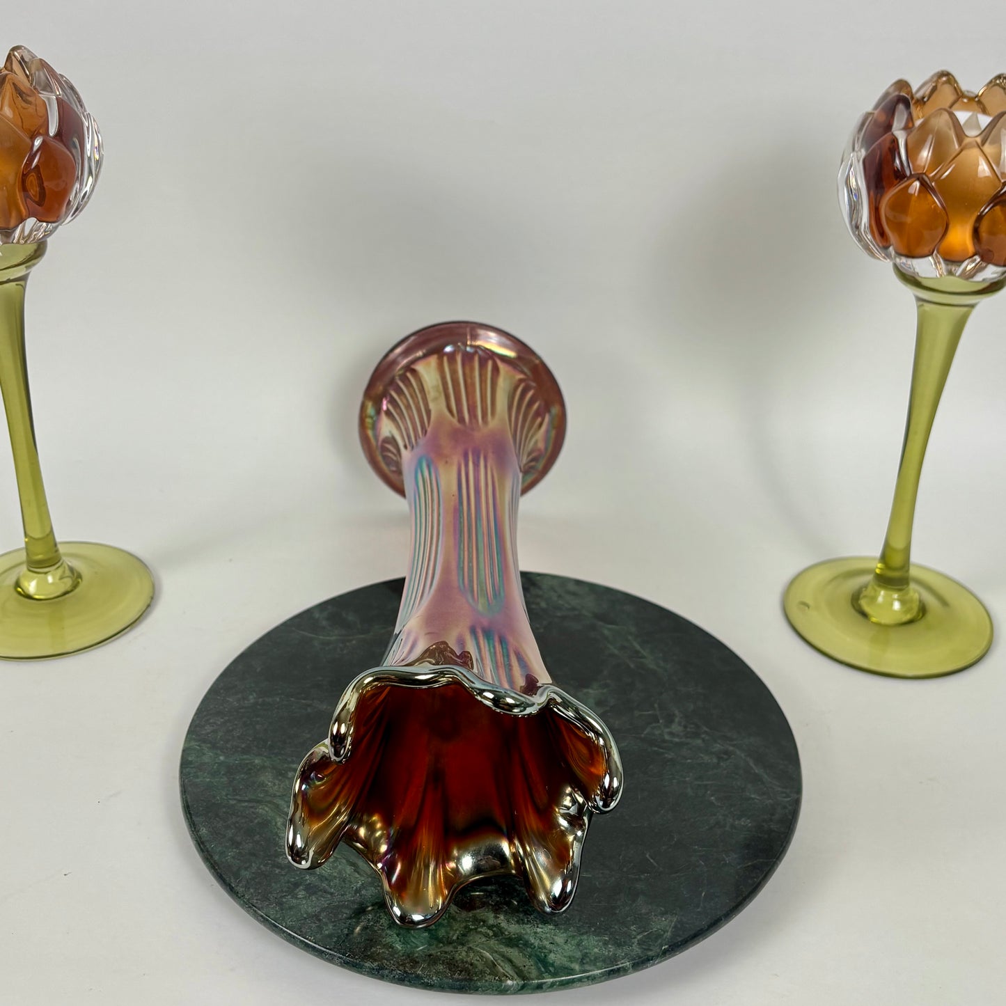 Fenton Amethyst Diamond & Rib Pattern Swung Glass Vase |⋆˙⟡| Iridescent Ribbed Art Glass, Early 20th Century