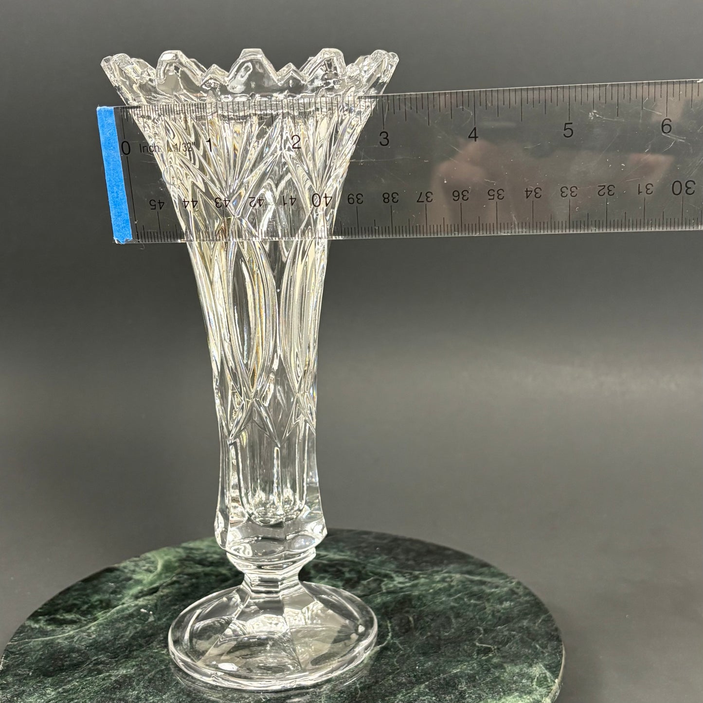 Vintage Crystal Trumpet Vase | ⋆˙⟡ | Pedestal Cut Glass Vase with Scalloped Rim