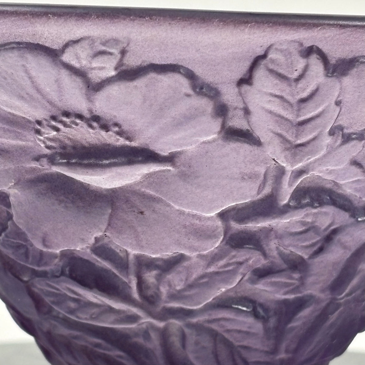 Vintage Consolidated Glass Co. Purple Wash Martelé |⋆˙⟡| Floral Design Footed Bowl, C. 1920s