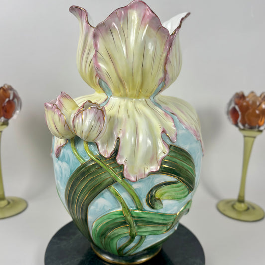 RARE Antique Vance Faience Co. & Wheeling Pottery |⋆˙⟡| Art Nouveau, Majolica Iris Vase