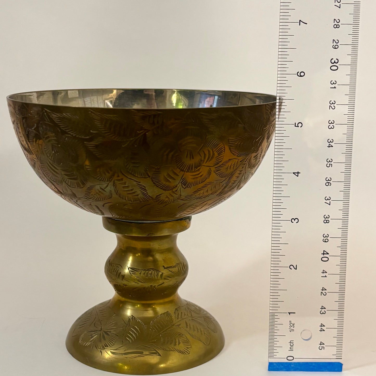 Vintage Sarna Brass Pedestal Bowl |⋆˙⟡ | Etched Brass Compote Dish – Made in India