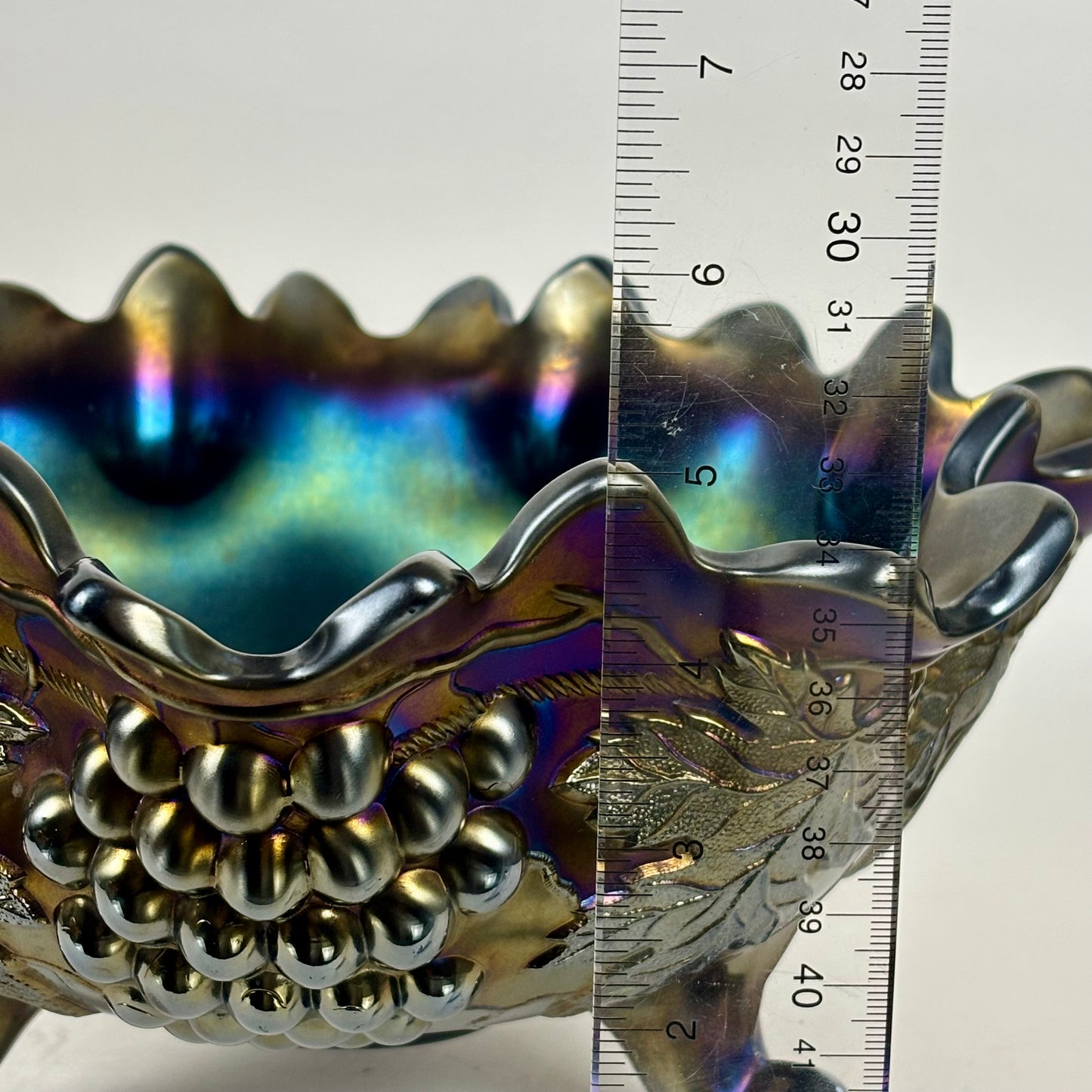 Antique Northwood Grape Cable Amethyst Iridescent Carnival Glass |⋆˙⟡| Footed Centerpiece Bowl, Early 20th-century