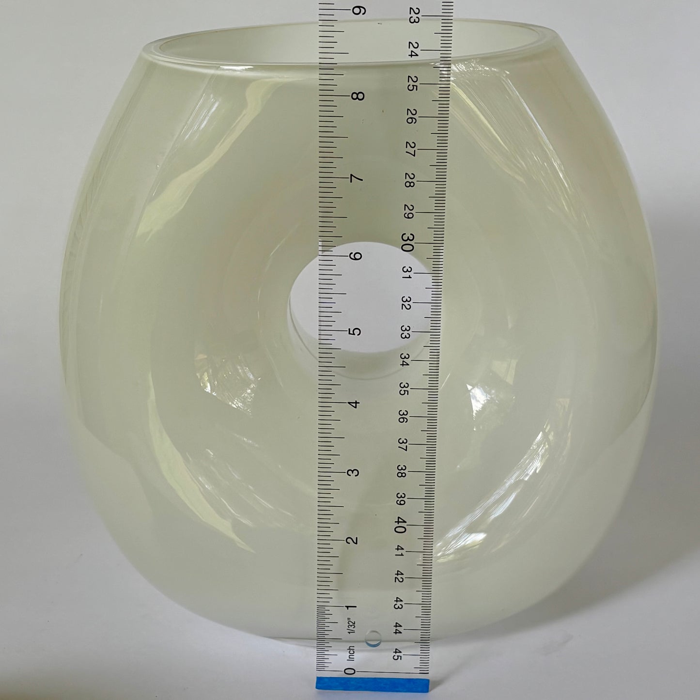 Large White Glass Donut Vase |⋆˙⟡ | Sculptural Hollow Center Art Glass Bowl