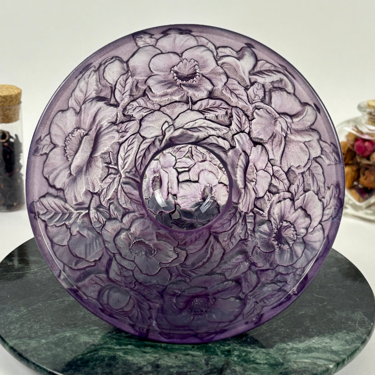 Vintage Consolidated Glass Co. Purple Wash Martelé |⋆˙⟡| Floral Design Footed Bowl, C. 1920s