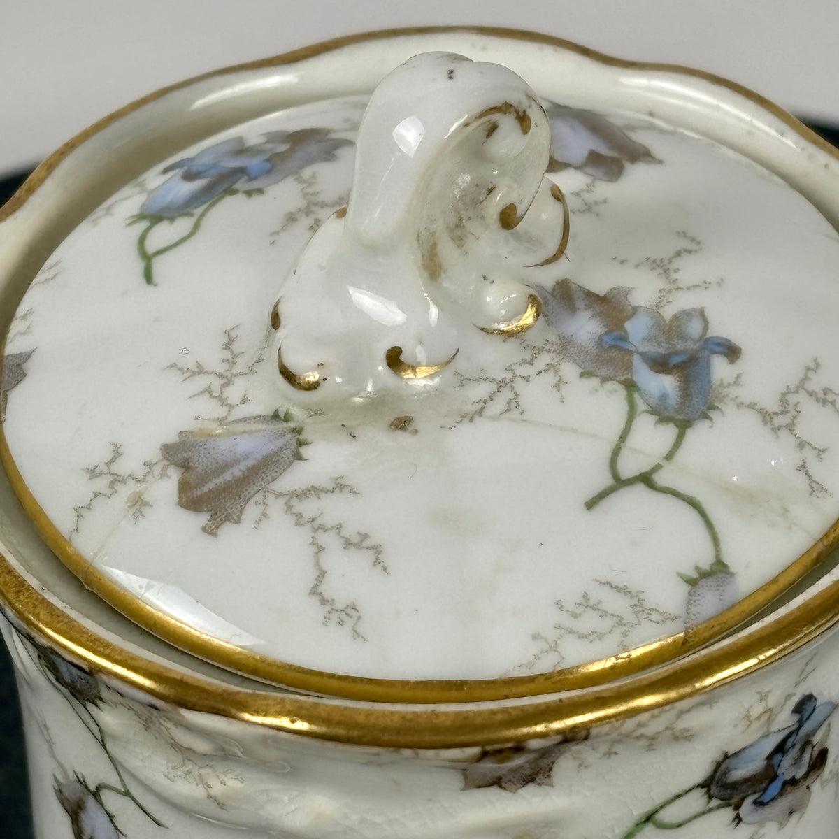 Antique Brown-Westhead, Moore & Co. Cauldon Porcelain Jar |⋆˙⟡| Blue Floral Lidded Vanity Jar