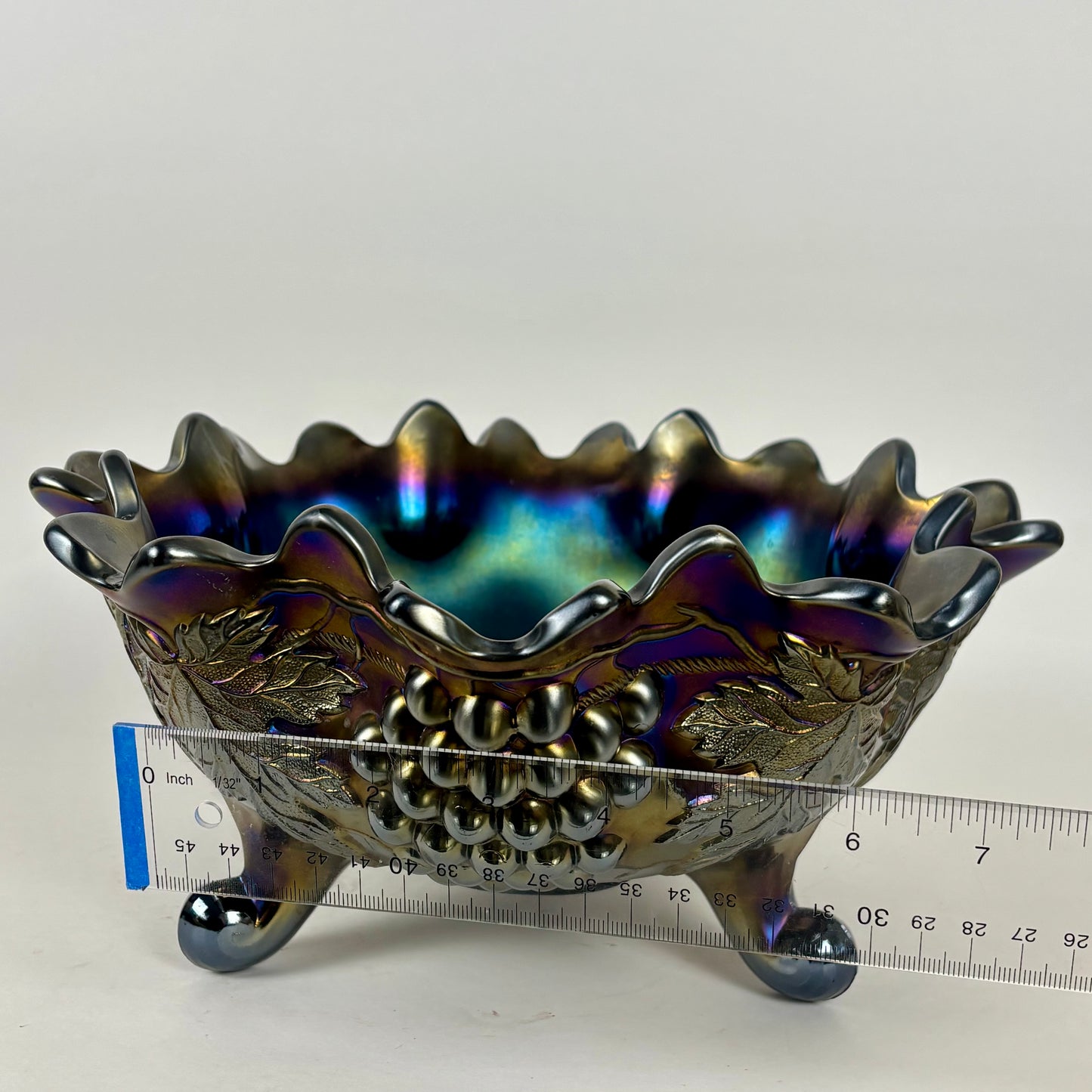 Antique Northwood Grape Cable Amethyst Iridescent Carnival Glass |⋆˙⟡| Footed Centerpiece Bowl, Early 20th-century