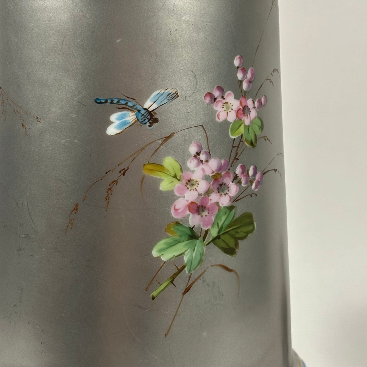 Antique Hand-Painted Bird & Floral Porcelain Vase |⋆˙⟡| Blue & Gold Footed Vase