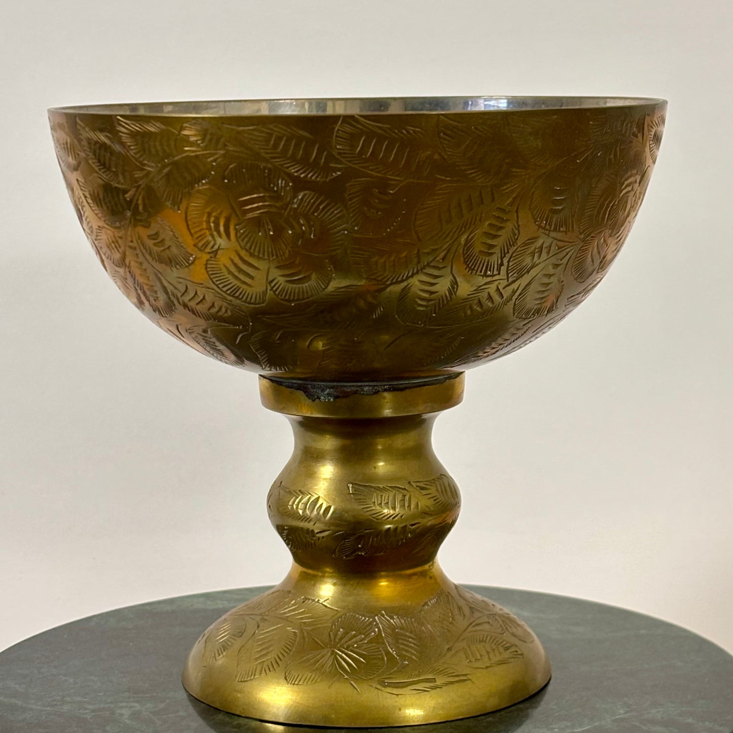 Vintage Sarna Brass Pedestal Bowl |⋆˙⟡ | Etched Brass Compote Dish – Made in India