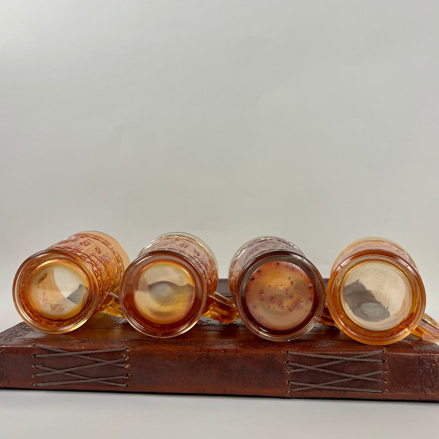 Antique Dugan Stork & Rushes Carnival Glass Mugs – Set of 4 |⋆˙⟡| Circa 1910