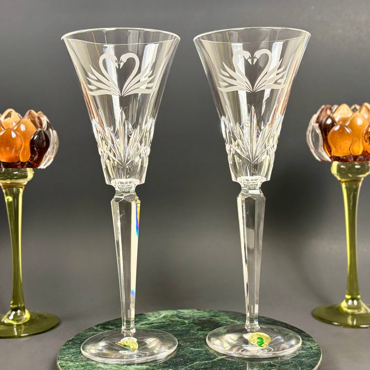 Waterford Crystal Wedding Collection Swan Champagne Flutes |⋆˙⟡| Set of 2 with Box