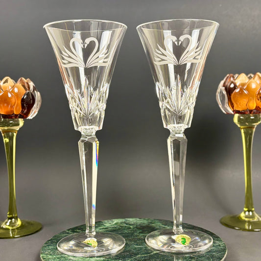 Waterford Crystal Wedding Collection Swan Champagne Flutes |⋆˙⟡| Set of 2 with Box
