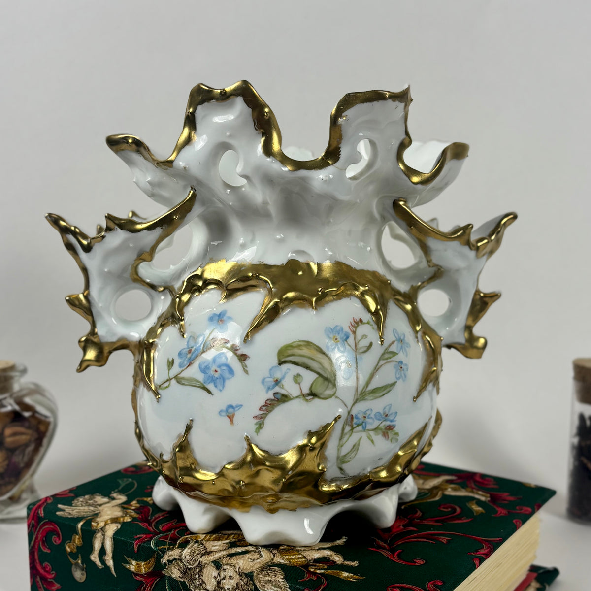 Antique Hand-Painted Floral Vase |⋆˙⟡| Ohio Valley China, Victorian Gold Gilt, c. 1897