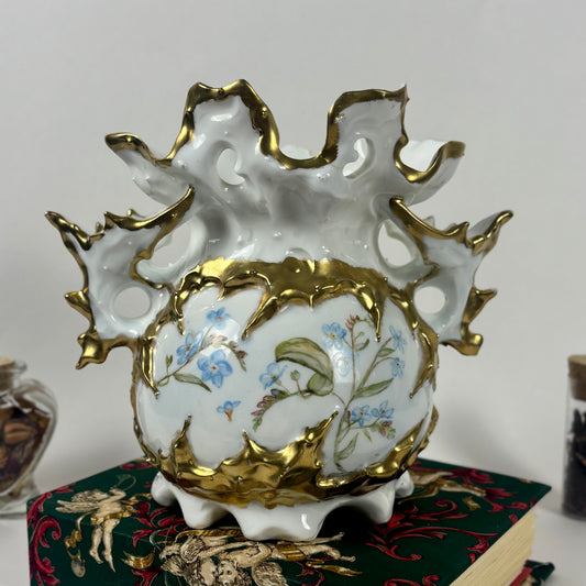 Antique Hand-Painted Floral Vase |⋆˙⟡| Ohio Valley China, Victorian Gold Gilt, c. 1897