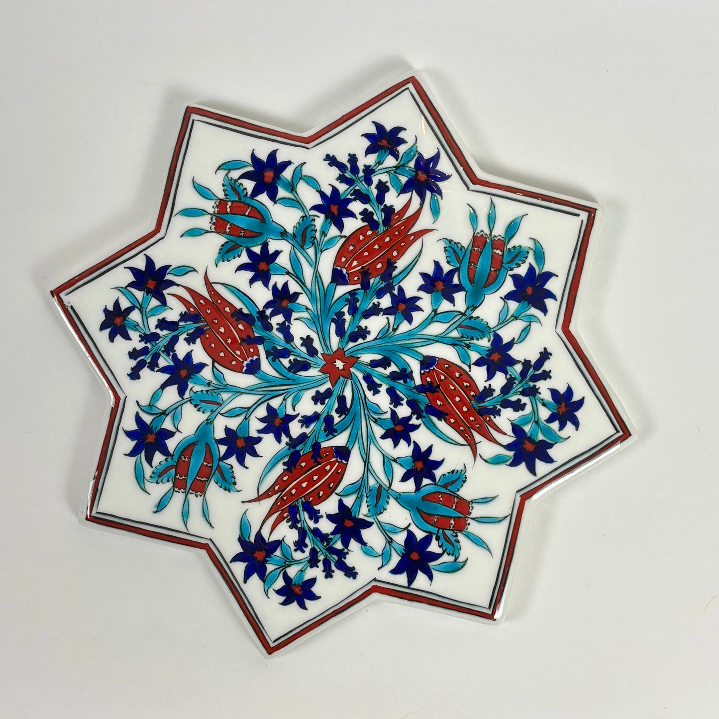 Handmade Turkish Floral Star Ceramic Tile |⋆˙⟡ | Iznik Style