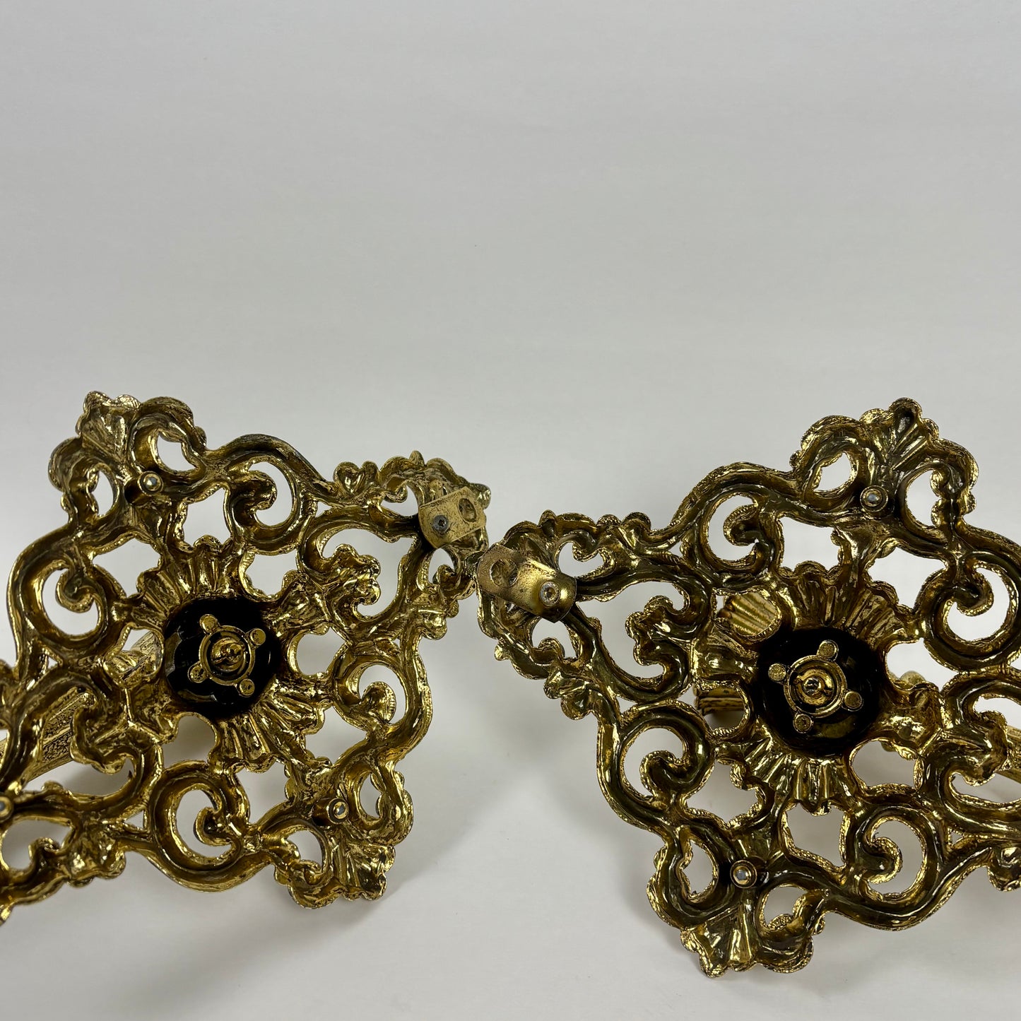 Pair of Vintage Ornate Gold Metal Wall Candle Sconces |⋆˙⟡| Hollywood Regency Scrollwork Candle Holders