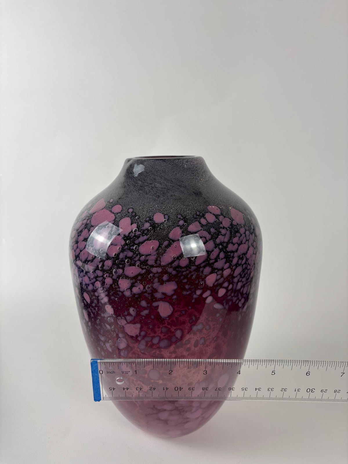 90s Signed Hand Blown Pink Art Glass Vase 1999 |⋆˙⟡| Large Speckled Studio Glass